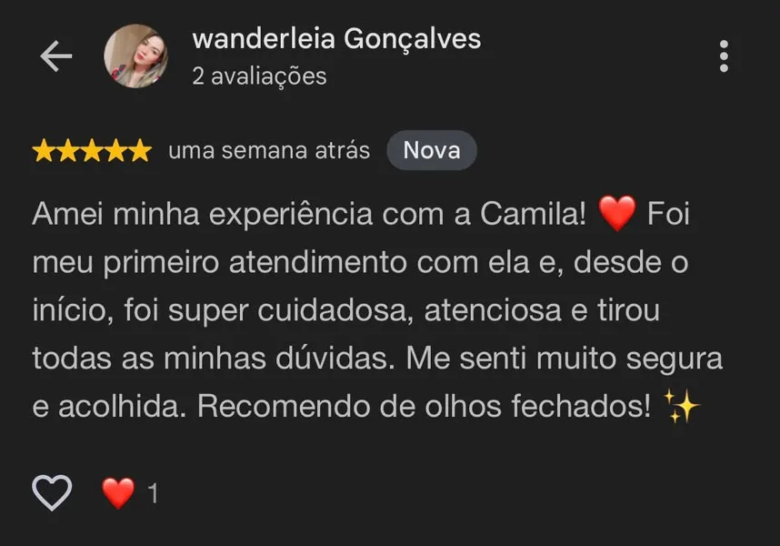 Depoimento de Wanderleia Gonçalves sobre o atendimento da Dra. Camila Lauriene